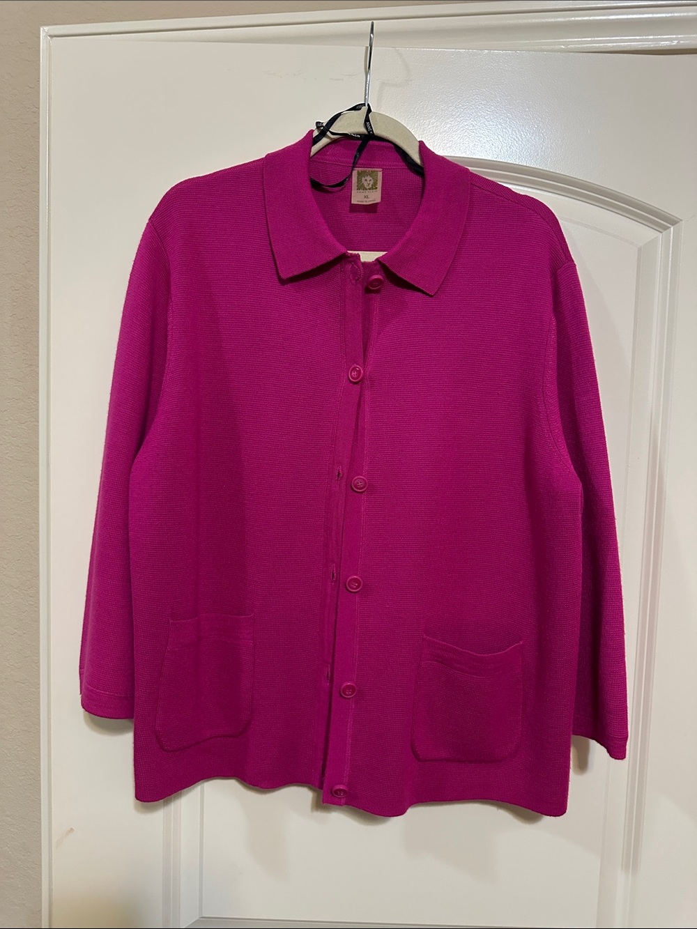 Anne Klein Fuchsia Button-Front Knit Jacket